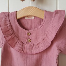 Baby pige mørk rosa t-shirt / 100% økologisk dobbelt gaze bomuld
