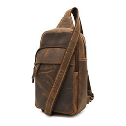  Brown leather sling backpack, vintage distressed leather, single strap shoulder bag, compact travel pack