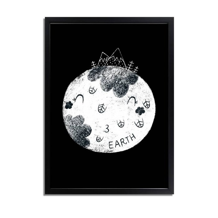 Kinderkamer poster Aarde - Planeten serie - Zwart wit