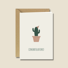 Congratulations card with a cactus illustration. The card is suitable for birthday celebrations.