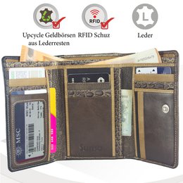 Sunsa damesportemonnee. Leren portemonnee. Portemonnee met RFID-bescherming. Portemonnee gemaakt van overgebleven leer. Grote portemonnee voor dames met veel vakjes voor creditcards - portemonnee voor dames, cadeau-idee