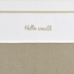 Sheet embroidery Hello World Sand