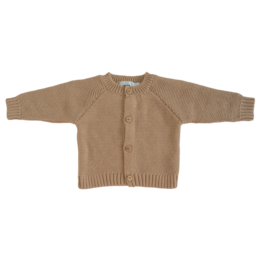  Beige knit cardigan for babies, featuring a button-up closure and a cozy, textured design. Suitable for ages 50/56, 62/68, and 74/80.