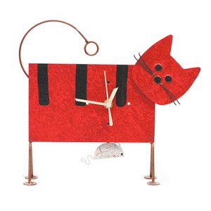 Decoratieve staande klok van metaal kat & muis rood