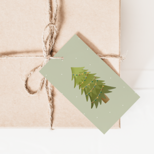 Cadeaukaartjes kerstboom mint "Merry Christmas" 6x hangers dennenboom