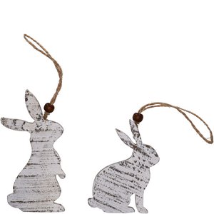 Houten konijn Jalo om op te hangen, 2 motieven, H10/7,5cm, wit