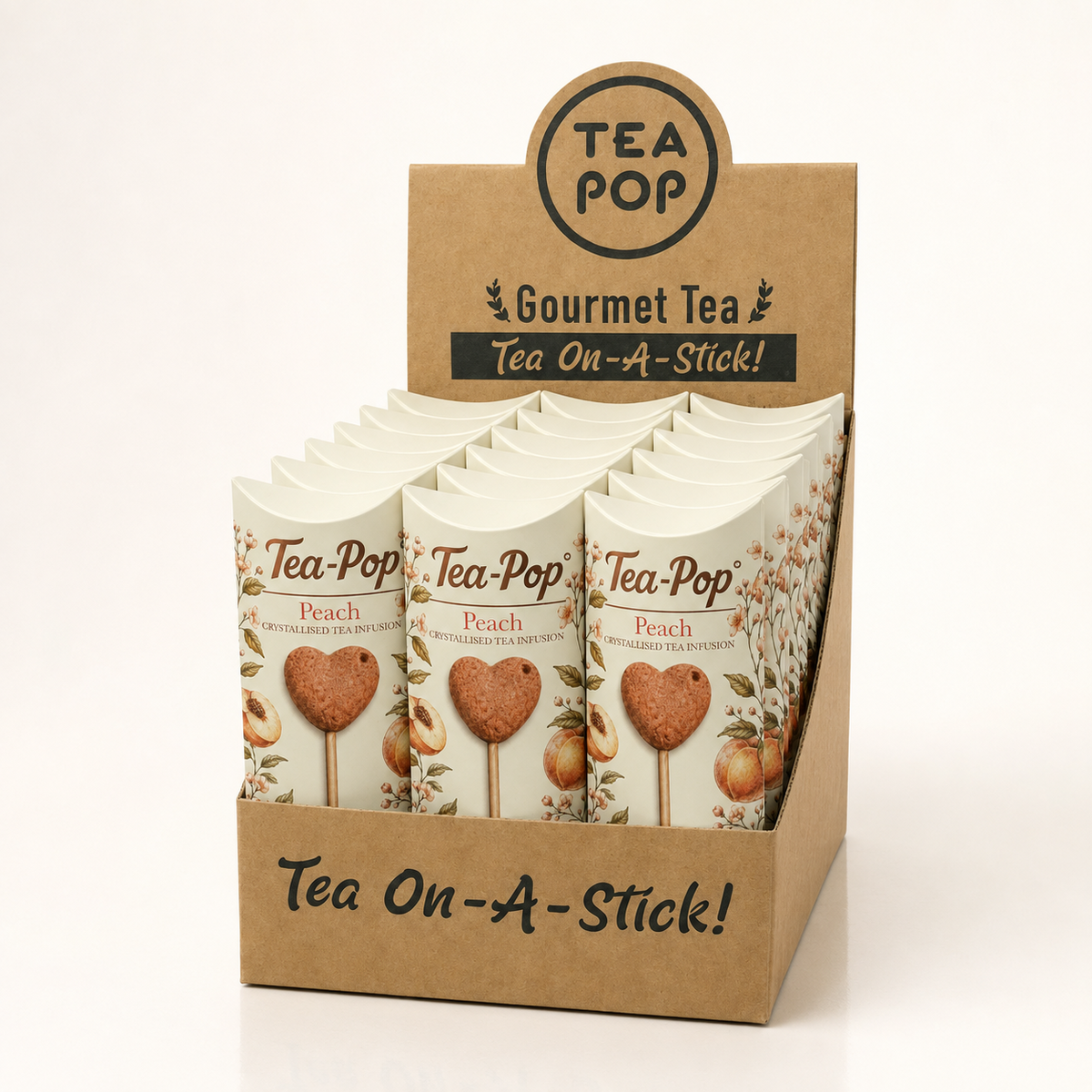 TEA-POP Thé sur un bâton | Pêche | Plateau de présentation de 20 bâtons