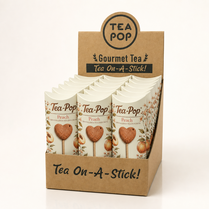 TEA-POP Thé sur un bâton | Pêche | Plateau de présentation de 20 bâtons