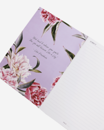 A5 notesbog i luksuriøse lilla blomster