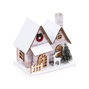 LED-Weihnachtshaus-Dekoration mit doppelter Front aus silberner Birke