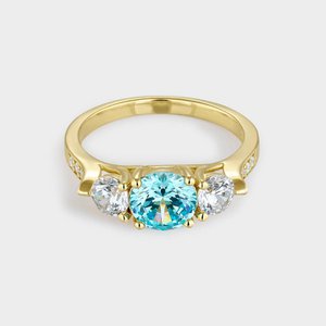 Aquamarijn blauwe zirkonia ring, verguld zilver