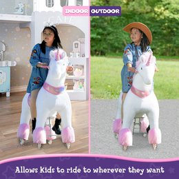 PonyCycle Classico giro ufficiale sui giocattoli Modello U Unicorno bianco, rosa e viola, con freno e suono