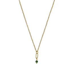 Elegant gold necklace with an emerald pendant. The necklace features a delicate chain and a small, vibrant green emerald stone as the pendant.