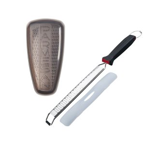 Duo Lange grofkorrelige schilrasp met beschermkap En Parmezaanrasp en opbergdoos FM Professional Gourmet