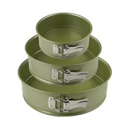 Set of 3 springform pans in green color, sizes 20 cm, 24 cm, and 26 cm, made by Zenker. Suitable for baking cakes.