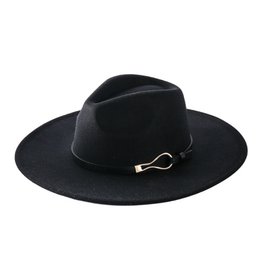  Black wide-brimmed felt hat with metal accent