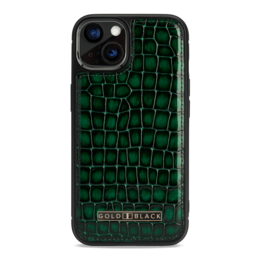 Green leather iPhone 13 case with Milano design.