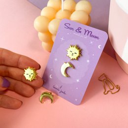 Sonne & Mond Mini-Pin-Set | Vergoldet | Harte Emaille-Pin | Pin-Brosche