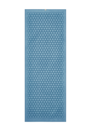 Blue yoga towel with textured surface for grip during yoga practice.