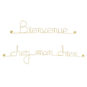 Goudkleurig messing woord "Welkom bij mijn hond" - Draad wanddecoratie om in een entree vast te pinnen - Wandsieraden