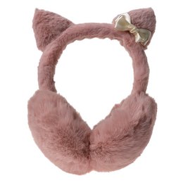 Soft, plush pink earmuffs with a bow detail, perfect for keeping kids' ears warm in cold weather.