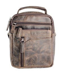  Leather crossbody bag, vintage brown distressed leather, structured rectangular shape, shoulder strap, multiple pockets