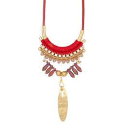 SALAMINA red and gold Mexican style necklace with beads and pendants