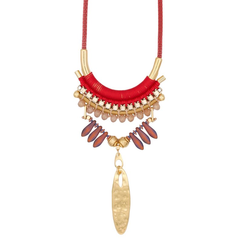 SALAMINA red and gold Mexican style necklace with beads and pendants