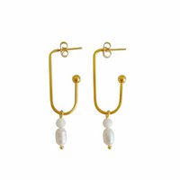 Pearl and Moonstone Elongated Earrings - Gold