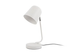  A modern, minimalist white table lamp with a flexible gooseneck design and a cylindrical shade.
