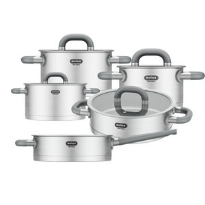 LUGANO Edelstahl Topfset 6tlg. + Stielpfanne 24 cm + Servierpfanne 24 cm