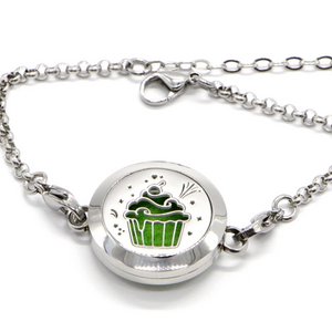 Aromatherapie-Armband – Cup Cake – Edelstahl-Design – mitgelieferte Löschblätter – Aromatherapie-Zubehör – Geschenkidee