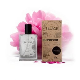Vegan Eau de Parfum - 3rd Floor, Room C is a perfume product from the Sillage brand. The perfume is housed in a clear glass bottle with a black cap, and the packaging features a brown and beige design with the Sillage brand name prominently displayed.