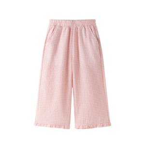 Mädchenhose 3-9A korallenrosa Gingham mit Rüschen JGV96726