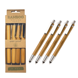 Set of 4 bamboo stylus pens with metal tips, suitable for use with touchscreen devices.