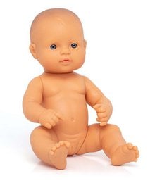 Realistic baby doll with European features, 32cm tall, suitable for children.