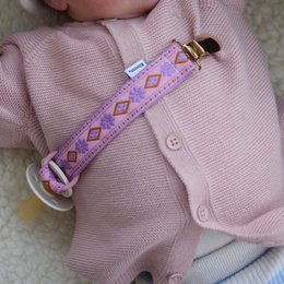  Purple pacifier clip with diamond pattern, metal clasp, baby accessory