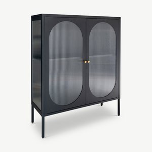 Hobart vitrinekast, zwart staal en glas (medium)