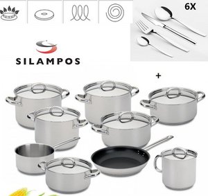 Silampos 9-Stück 18/10 ST. Stahlset + 24 St. Stahlbesteckstücke mit Steakmesser