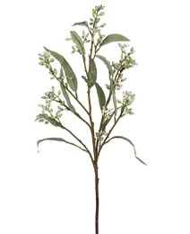  Artificial gray eucalyptus branch with white flowers, 78 cm tall.