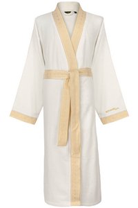 Aymando luxe badjaskimono | Elegante kamerjas met geborduurde bies in gouden ornamentlook Premiumkwaliteit van 100% katoen | Voor dames en heren | Wit goud