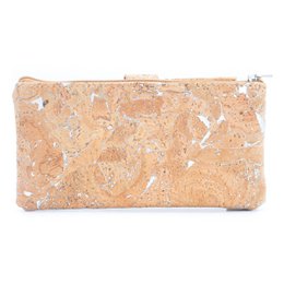 Schmales, langes Portemonnaie mit Kartenverschluss aus Kork in Gold und Silber BAG-2234