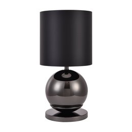 A modern, spherical table lamp with an anthracite-colored base and a black fabric shade.