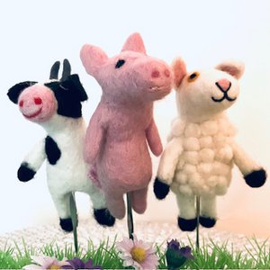 Luna-Leena farm animal finger puppet set  of 3  - wool - handmade Handmade