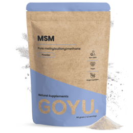 MSM powder supplement in 60 gram package. Provides joint and connective tissue support.