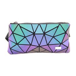 Luminous geometric waist bag with a vibrant color-shifting design, made of durable materials.
