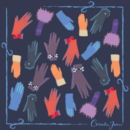 Silk scarf with various colorful gloves in different styles and patterns, including solid colors, textures, and prints.