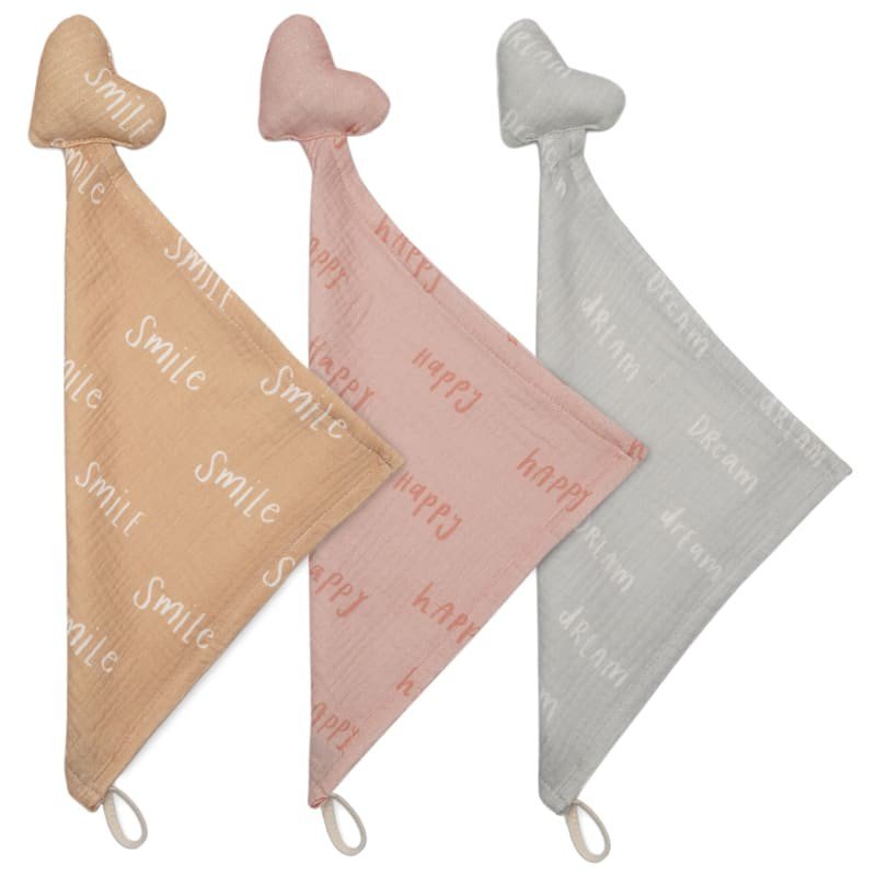 Windelkuscheltier mit Glöckchen aus Bio-Musselin-Baumwolle HEART DREAM