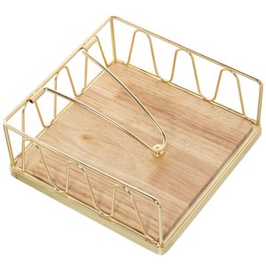 SERVILLETERO METAAL DORADO C/BASIS MADERA 18X18X8CM LL82846