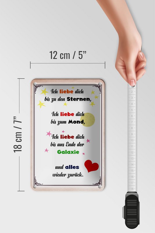 Tin sign saying 12x18cm I love you to the stars decoration